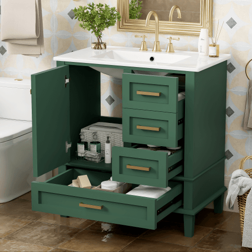 30 Bathroom Vanity, Modern Bathroom Cabinet With Sink Combo Set, Bathroom Storage Cabinet With A Soft Closing Door And 3 Drawers, Solid Wood Frame