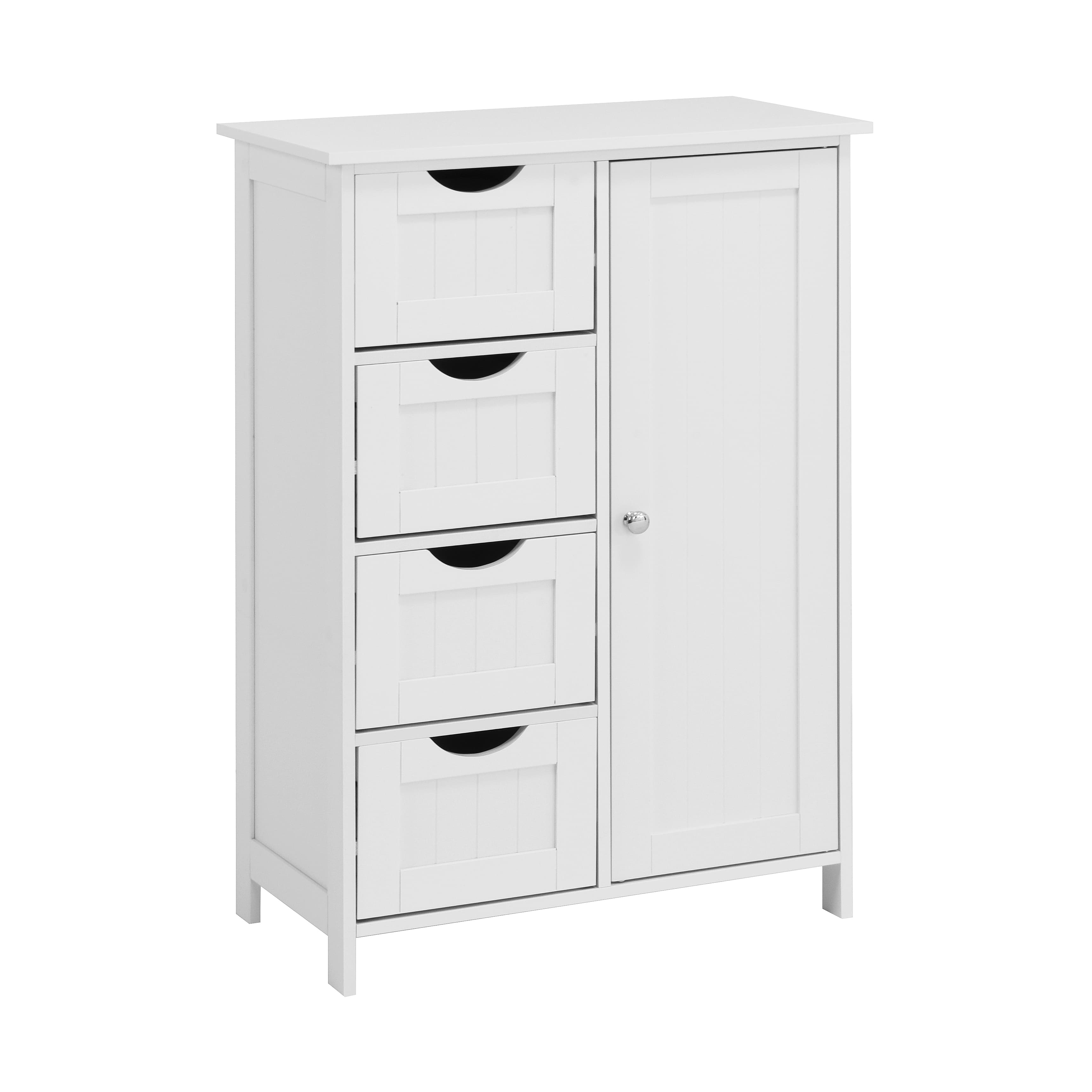 White Bathroom Storage Cabinet, Floor Cabinet With Adjustable Shelf And Drawers