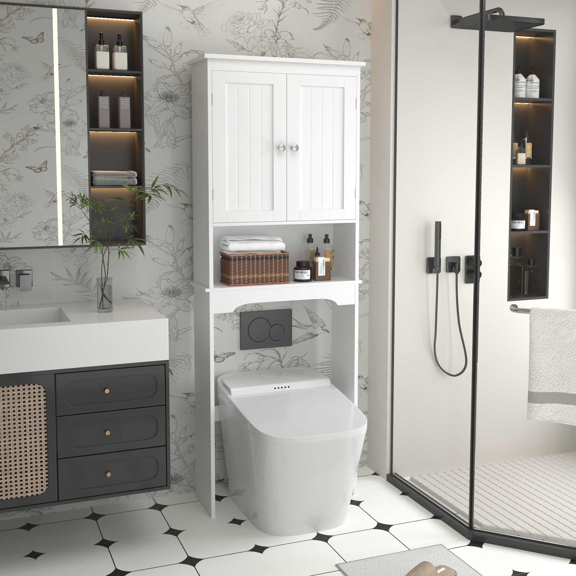 Over The Toilet Storage Cabinet, Bathroom Shelf Over Toilet, Bathroom Storage Cabinet Organizer, Wood Bathroom Space Saver, White