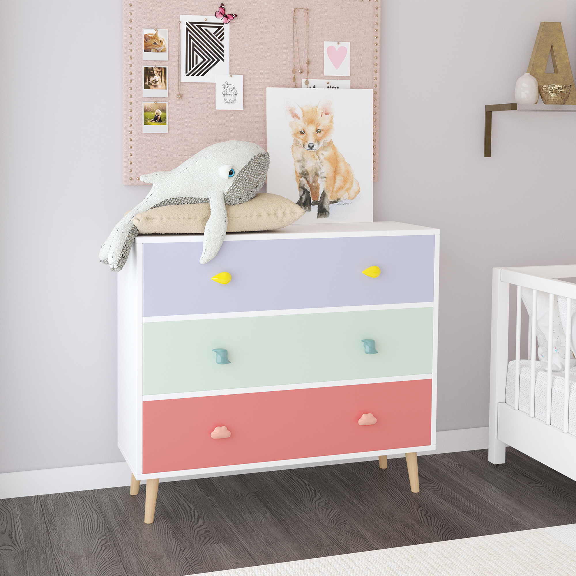Kids 3 Drawer Dresser, Baby Nightstand For Bedroom, Storage Cabinet For Toddler Child For Living Room, Toddler Room, Nursery, Closet, Apartment Colorful