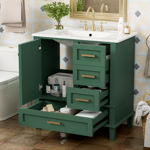 30 Bathroom Vanity, Modern Bathroom Cabinet With Sink Combo Set, Bathroom Storage Cabinet With A Soft Closing Door And 3 Drawers, Solid Wood Frame